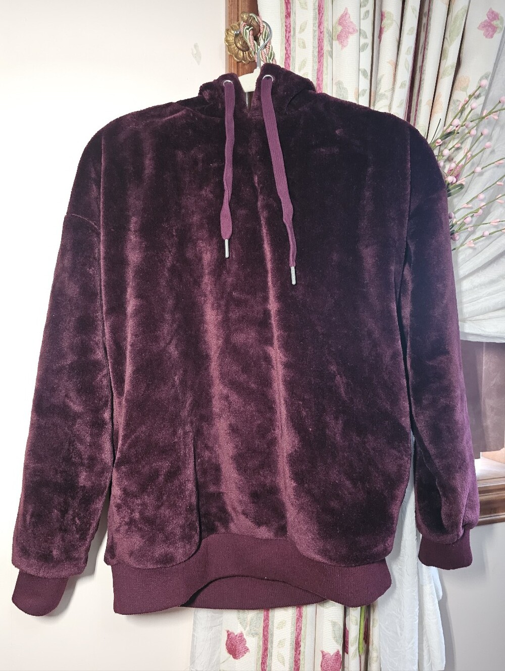 Burgundy Plush Faux Fur Hoodie